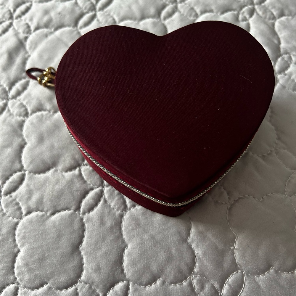 Heart-Shaped Burgundy Jewelry Box